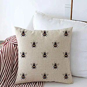 Throw Pillow Covers Yellow Beekeeping Cute Bees Hand Animals Flower Bee Wildlife Nature Black Bumble Wing Bumblebee Linen Square Pillow Case Car Couch Sofa Bedroom Decorations 18x18 Inch