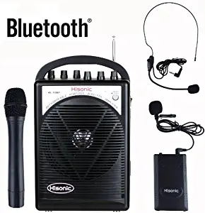 HISONIC HS120BT HL Portable PA System with Wireless Microphones and Lithium Rechargeable Battery and Car Cable Bluetooth Connected with Cell Phones and Pads Black