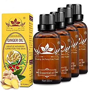 4 Pack Ginger Oil for Lymphatic Drainage, 2020 100% Pure Essential Oil, Natural Body Massage Ginger Oil for Swelling,Skin and Relieve Muscle Soreness,SPA Massage Oils 30ML