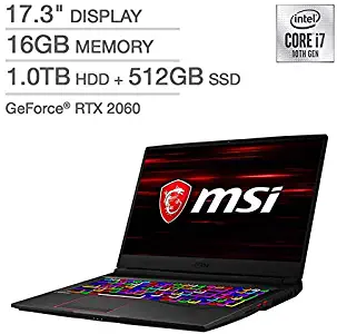 MSI GE75 Raider Gaming 10th gen i7-10750H 16GB RAM 512GB SSD+1TB HDD RTX2060 6GB 17.3-FHD 144Hz (Windows 10 Home)