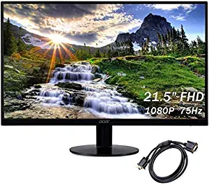 Acer 21.5 Inches 75Hz FHD (1920 x 1080) IPS Ultra-Thin Zero Frame Monitor, HDMI and VGA Port, Radeon FreeSync, Black + VGA Cable