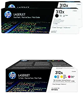 HP 312X (CF380XD) 2-Pack High Yield Black and 312A (CF440AM) Cyan, Magenta and Yellow Original Laserjet Toner Cartridge Set