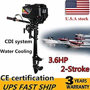 HANGKAI Outboard Motor,3.6HP 2-Stroke Outboard Motor Engine Fishing Boat Motor Water Cooling System Durable Cast Aluminum Construction for Superior Corrosion Protection (US Stock)