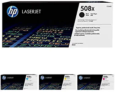 HP 508X High Yield Black and 508A Cyan, Magenta, Yellow Toner Cartridge (CF360X, CF361A, CF362A, CF363A) for HP Color LaserJet Enterprise M577 M553, 4 Cartridge Bundle