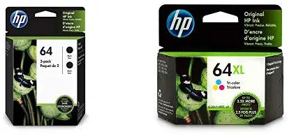 HP 64 Black and High Yield Tri-Color Ink Cartridges (N9J91AN, 3YP22AN) 3 Cartridge Bundle