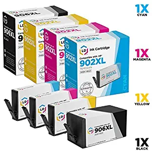 LD Compatible Ink Cartridge Replacements for HP 906XL & HP 902XL High Yield (1 Black, 1 Cyan, 1 Magenta, 1 Yellow, 4-Pack)