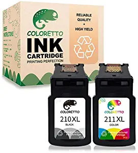 Coloretto Remanufactured Printer Ink Cartridge Replacement for Canon PG-210XL,CL-211XL,211XL for PIXMA MP230 MP240 MP250 MP260 MP270 MP490 MP495 MX320 MX330 MX340 MX35 IP2700 IP2702 (1 Black+1 Color)