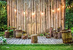 Baocicco Stripes Wooden Wall Tree Stumps Outdoor Garden Backdrop 10x8ft Photography Background Shiny Lights Green Grassland Summer Holiday Party Activity Event Festival