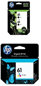 HP 61 Black Original Ink Cartridges, 2 pack (CZ073FN) and HP 61 Tri-color Original Ink Cartridge (CH562WN) Bundle